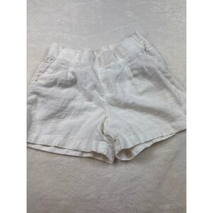 Lilly Pulitzer Beachside Linen Shorts White Smocked Waist Pockets Size Medium